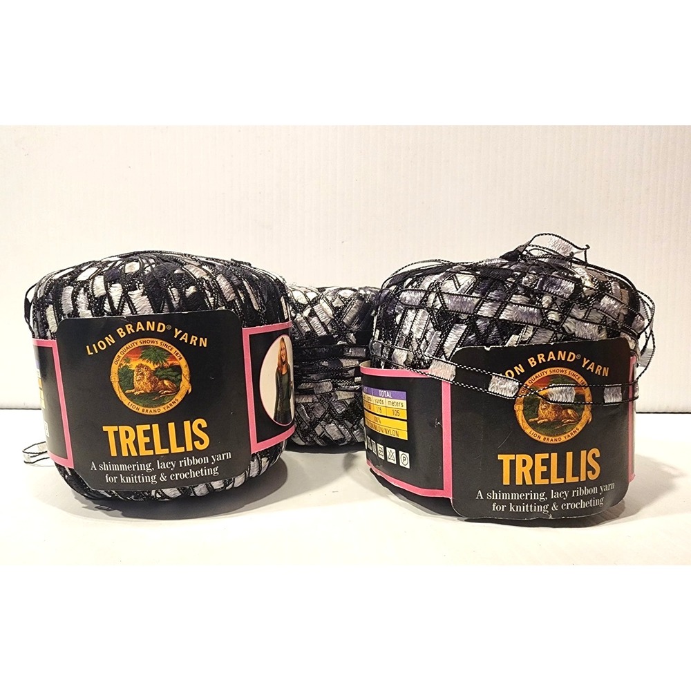 Lion Brand Trellis Ribbon  Night Life Black & White‎ Yarn  2+